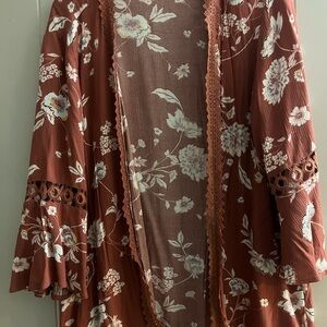 Maurices Rust Floral Lace Kimono